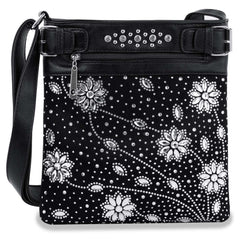 Daisy Rhinestone Crossbody Bag – Faux Leather Floral Sling Purse with Sparkle & Adjustable Strap