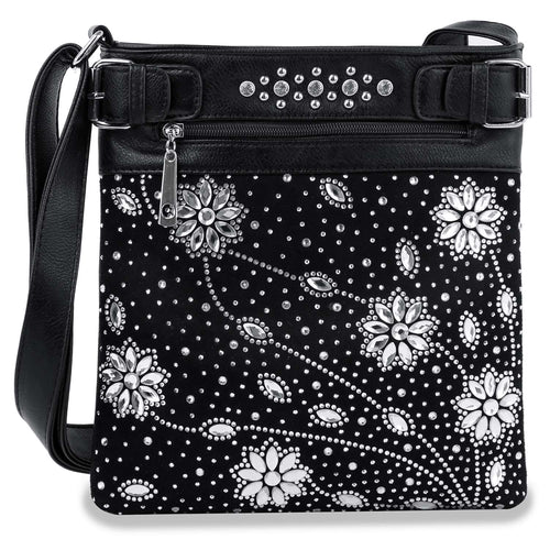 Daisy Rhinestone Crossbody Bag – Faux Leather Floral Sling Purse with Sparkle & Adjustable Strap
