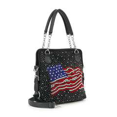 Star-Spangled Sparkle Wavy Flag Rhinestone Shoulder Bag