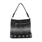 Glamorous Rhinestone Hobo Handbag in Black – Chic Faux-Leather Shoulder Bag with Sparkling Detail