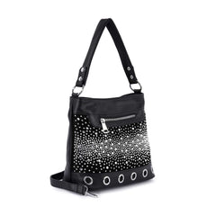 Glamorous Rhinestone Hobo Handbag in Black – Chic Faux-Leather Shoulder Bag with Sparkling Detail