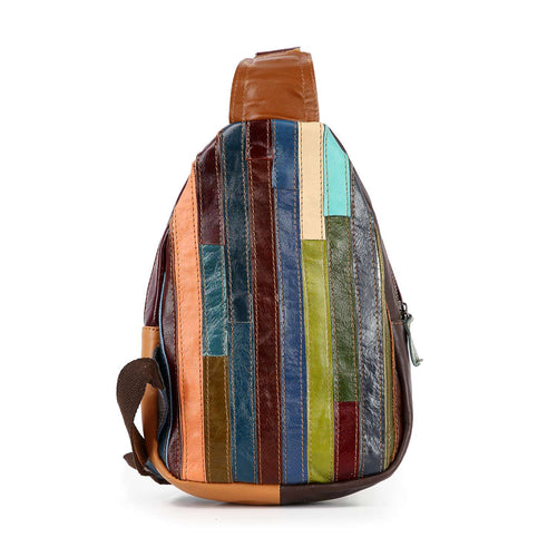 Multicolored striped sling bag on a white background - Back view