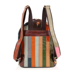 Genuine Leather Multicolor Woven Backpack – Boho Chic Style