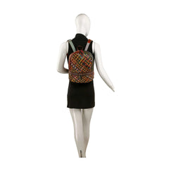 Genuine Leather Multicolor Woven Backpack – Boho Chic Style