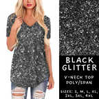 Batch #223 - Black Friday - Closes 10/18 - ETA mid Nov - Black Glitter V-Neck Tee