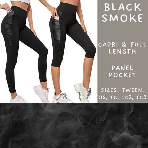 Batch #202 - Colorful Smoke Sets - Closes 9/18 - ETA early Nov - Black Smoke Panel Pocket Full and Capri Length Leggings