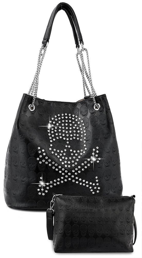 Gothic Rhinestone Skull Purse Set – Edgy Faux Leather Handbags with Sparkling Studs & Dual Carry Options