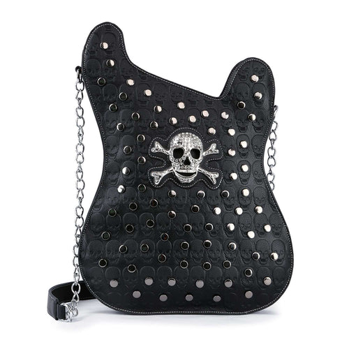 Embossed Guitar Skull Handbag – Gothic Glam Meets Rock 'n' Roll - Women's Purses