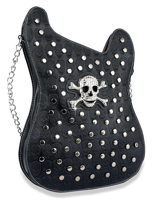 Embossed Guitar Skull Handbag – Gothic Glam Meets Rock 'n' Roll - Women's Purses