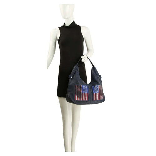 American Flag Front Pocket Hobo Handbag - Patriotic and Stylish Faux Leather Bag with Detachable Strap