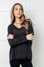 Basically Freezing Brushed Hacci Top – Cozy Ribbed V-Neck High Low Hem Zenana Pullover