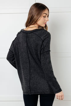 Basically Freezing Brushed Hacci Top – Cozy Ribbed V-Neck High Low Hem Zenana Pullover