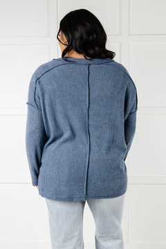 Basically Freezing Brushed Hacci Top – Cozy Ribbed V-Neck High Low Hem Zenana Pullover in Dusty Blue