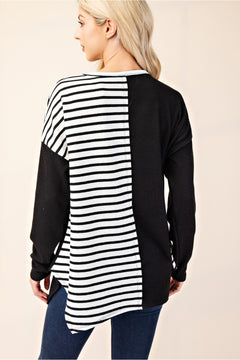 Easy Rhythm Stripe Contrast Pullover Top