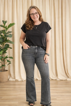 Mr. Tummy Control Washed Gray Release Hem Flare