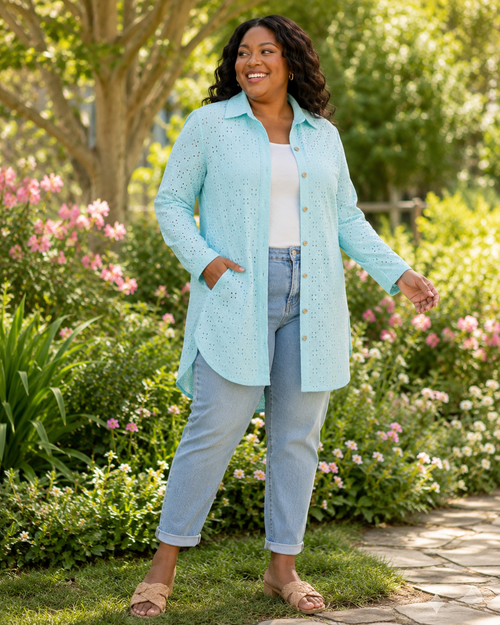 Breezy Grace Eyelet Button Down Tunic