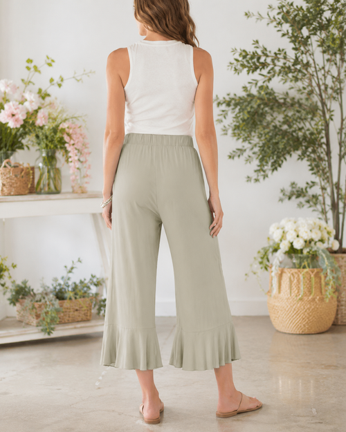 Flowy Ruffle Edge Rayon Crepe Pants
