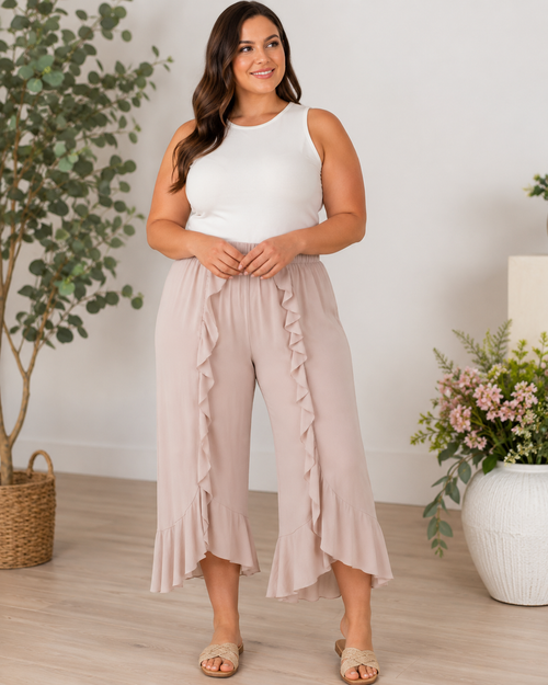 Flowy Ruffle Edge Rayon Crepe Pants