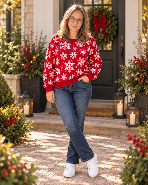 Dear Scarlett Plaid Snowflake Holiday Christmas Sweater