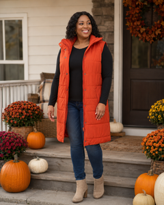 Harlow Long Puffer Vest – Pumpkin