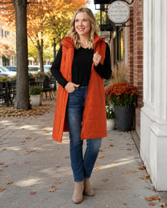 Harlow Long Puffer Vest – Pumpkin