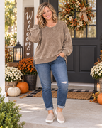 Plus Size Acid Wash Oversized Fleece Pullover – Mocha & Wine