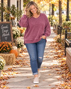Plus Size Acid Wash Oversized Fleece Pullover – Mocha & Wine