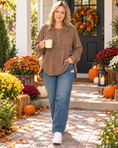 Dark Burgundy Brushed Hacci Oversized Henley Sweater
