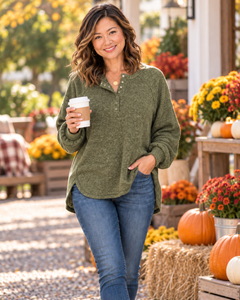 Dark Burgundy Brushed Hacci Oversized Henley Sweater