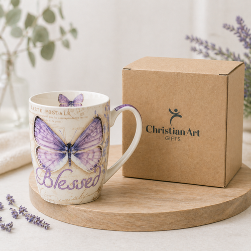 Blessed Purple Butterfly Scripture Mug