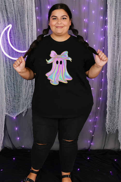 Shiny Ghost Graphic Tee – Black, Dark Heather Grey, or Heather Purple (S–4XL)
