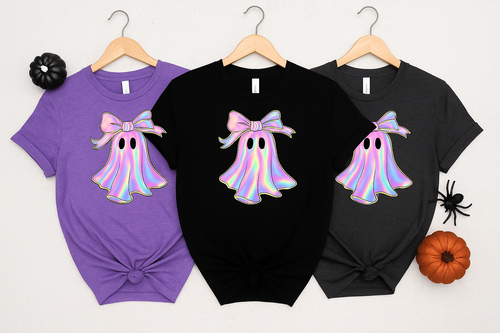 Shiny Ghost Graphic Tee – Black, Dark Heather Grey, or Heather Purple (S–4XL)