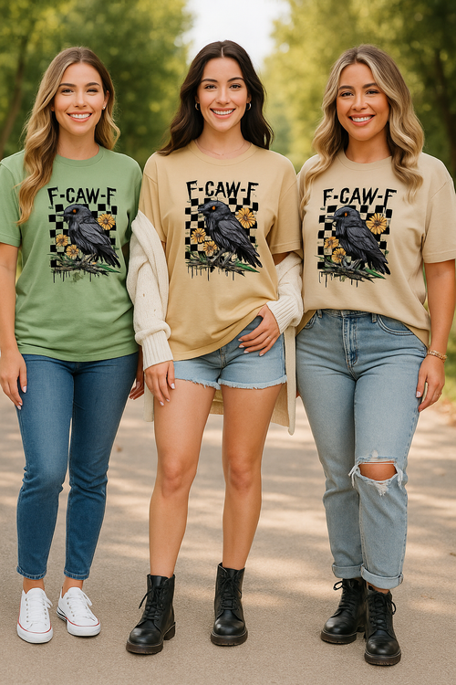 F-CAW-F Crow & Wildflower Graphic Tee – Vintage Grunge Checkerboard Shirt