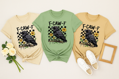 F-CAW-F Crow & Wildflower Graphic Tee – Vintage Grunge Checkerboard Shirt