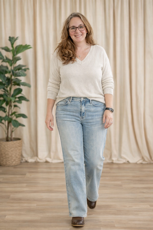 High-Waist Column Straight Jeans