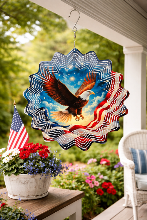Freedom Eagle Wind Spinner — Patriotic 11" Porch + Garden Decor