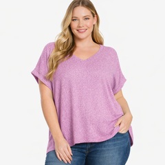 Soft Melange Hacci V-Neck Tee – Zenana