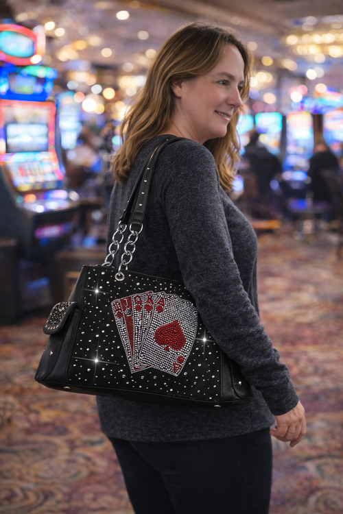 All In Rhinestone Playing Cards Handbag