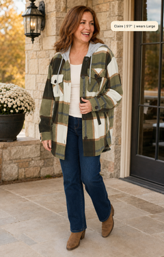 Zenana Cozy Plaid Hooded Fleece Shacket | S–L