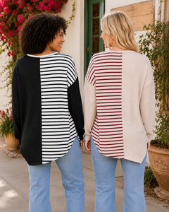 Easy Rhythm Stripe Contrast Pullover Top