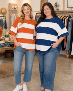 Zenana Easy Days French Terry Striped Exposed Seam Top
