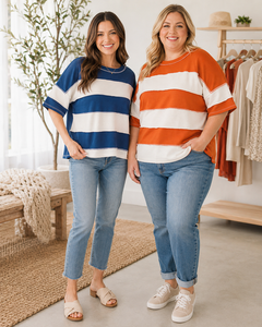 Zenana Easy Days French Terry Striped Exposed Seam Top