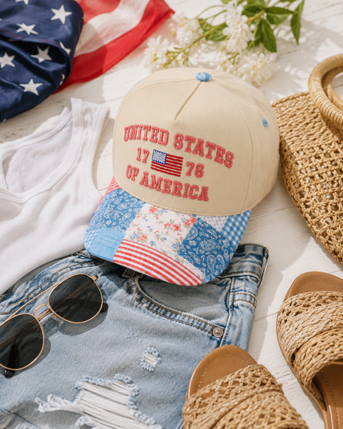 United States of America 1776 Embroidered Two Tone Quilted Baseball Cap