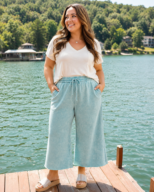 Zenana Washed French Terry Flare Pants | Small–3XL