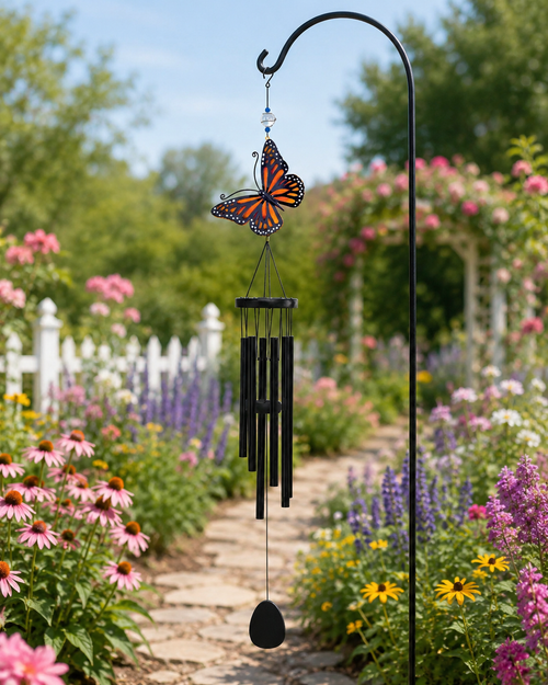 45" Orange Butterfly Wind Chime Garden Decor