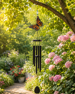 45" Orange Butterfly Wind Chime Garden Decor