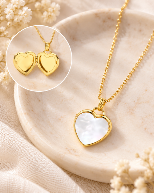 Mother of Pearl Heart Locket | 18kt Gold Vermeil