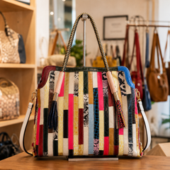 Colorful Genuine Leather Patchwork Tote Bag