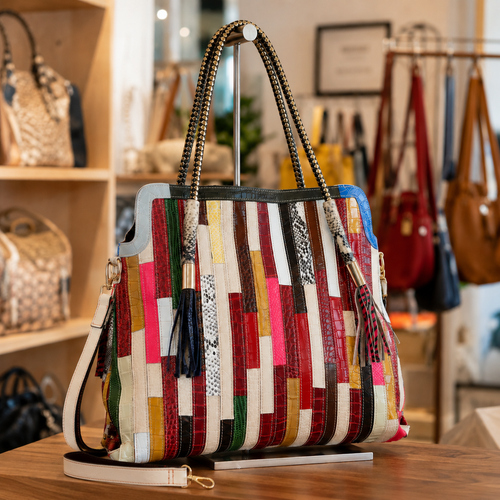 Colorful Genuine Leather Patchwork Tote Bag