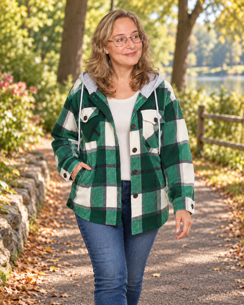 Zenana Cozy Plaid Hooded Fleece Shacket | S–L